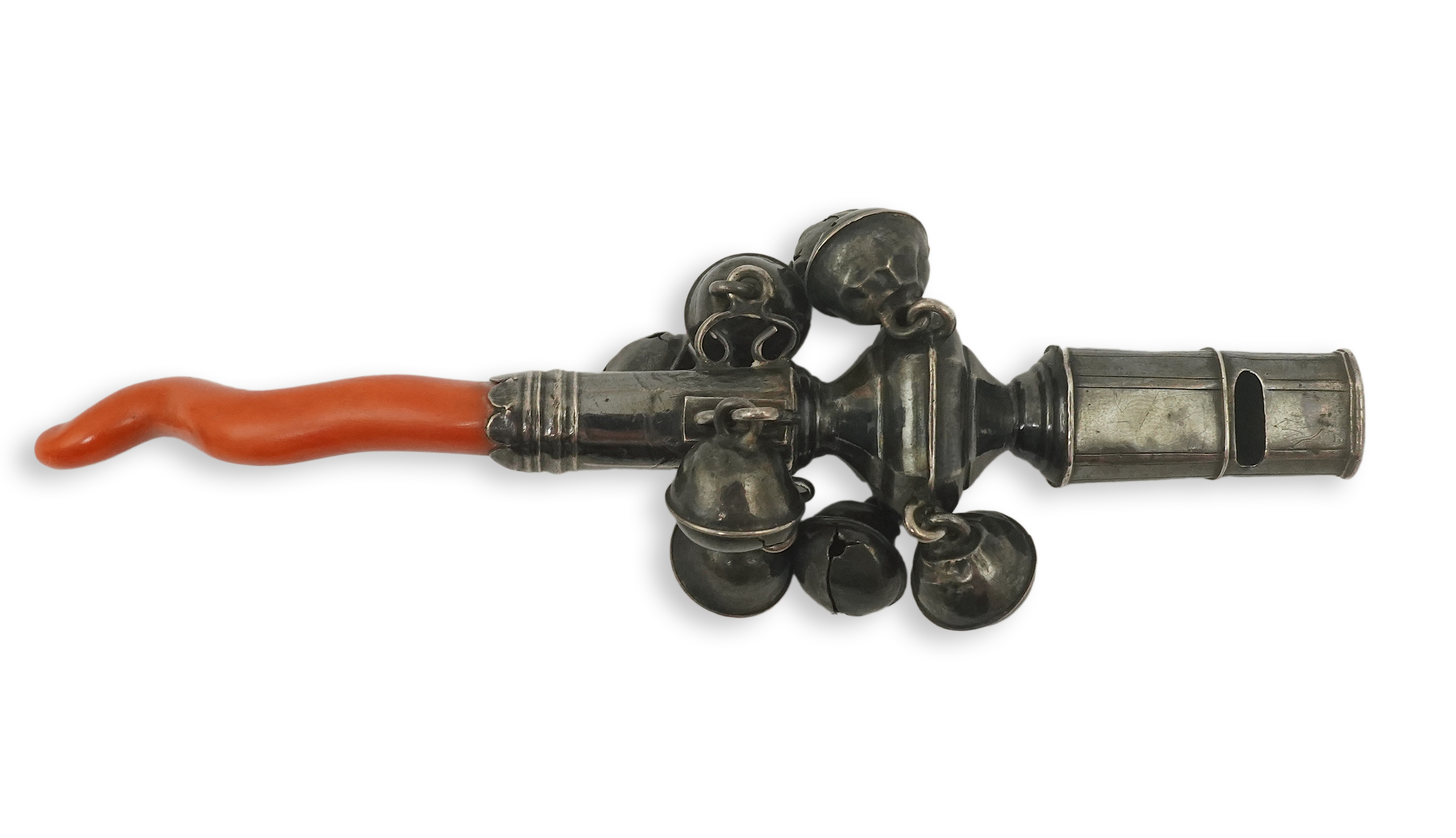 An early George III silver and coral child's rattle